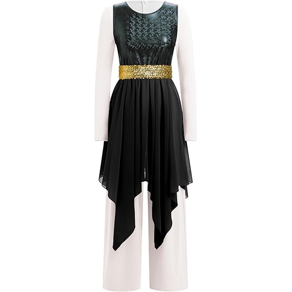 Women's Praise Dance Costume Set  Chiffon Overlay Tunic & Long Sleeve  Jumpsuit, 2-Piece (Multiple Colors) Long Sleeve Praise Dance Dress