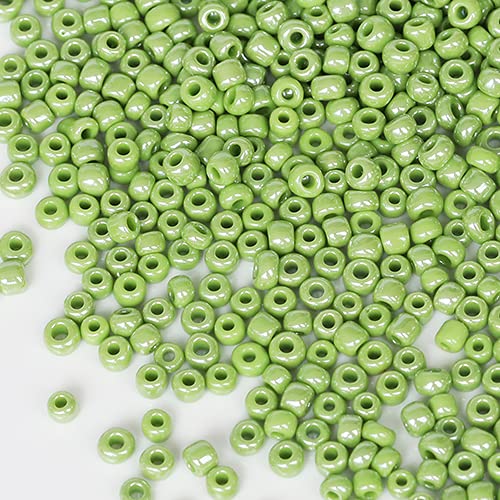 Tibaoffy Size 6/0 Crafts Glass Seed Beads 4mm Green Bright Beads for Jewelry Making (Total About 100g About 1200pcs)
