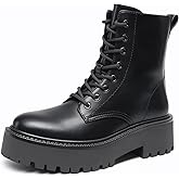 DREAM PAIRS Women's Platform Combat Ankle Boots Fashion Lace-up Short Booties with Lug Sole and Side Zipper