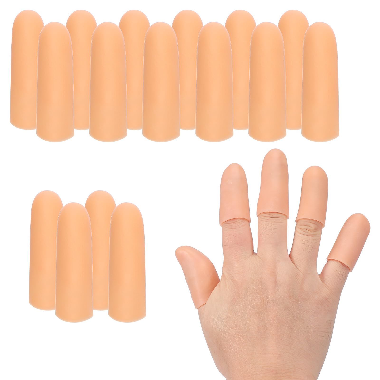 PATIKIL Finger Sleeve Protectors, 16pcs Silicone Finger Cots Cover Cap Thumb Guard Gel Finger Protection for Repair, Sports, 2"x0.6" Skin Color
