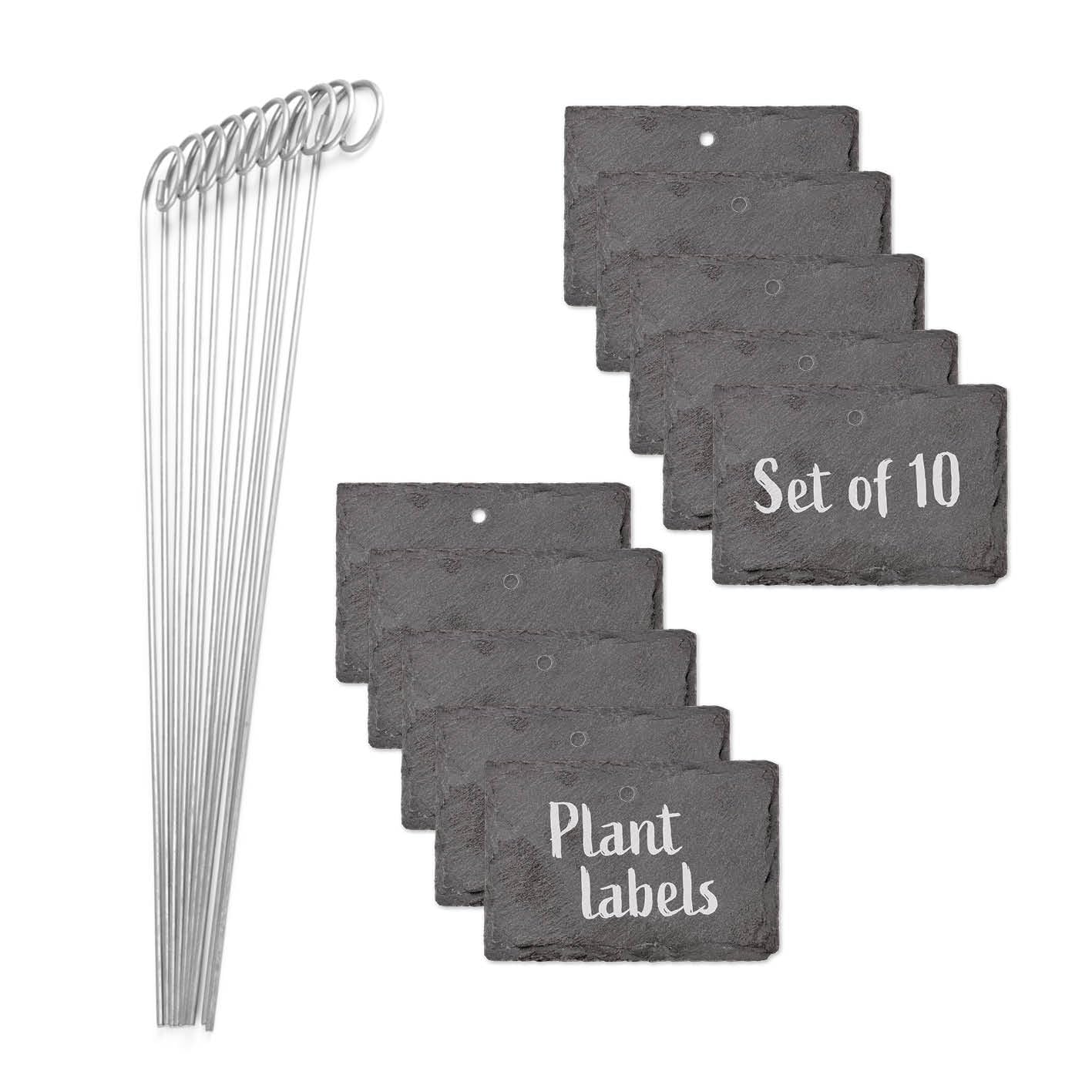 Hoberg Slate Plant Signs - Set of 10 | Weatherproof, Reusable | Individual Labelling of Plants, Herbs & Flowers | Plant Labels with Steel Ground Spikes | Measures 10 x 7 x 0.5 cm [Rectangular]