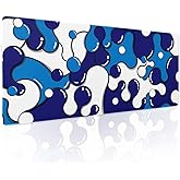 Navy Blue White Mouse Pad Anime Cool Geometric Japanese Extended Desk Mat 80X30 cm Non-Slip Rubber Base Stitched Edge Large XL Mousepad for Desk Gaming Laptop Desktop,31.5×11.8 Inch