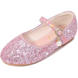 Girls Dress Shoes Flats Mary Jane Glitter Wedding Party Princess Shoes for Toddler/Little Kid/Big Kid Pink