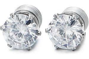 COOLSTEELANDBEYOND Mens Womens Magnetic Cubic Zirconia Stud Earrings, Steel, Non-Piercing Clip On Cheater Fake Ear