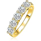 AnuClub 5 Stone Moissanite Ring 1.5cttw D Color VVS1 Clarity 925 Sterling Silver Stackable Rings For Women With Certificate