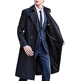 SOMTHRON Men's Trench Coat Slim fit Double Breasted Belted Windbreaker Notched Lapel Long Jacket Windproof Overcoat