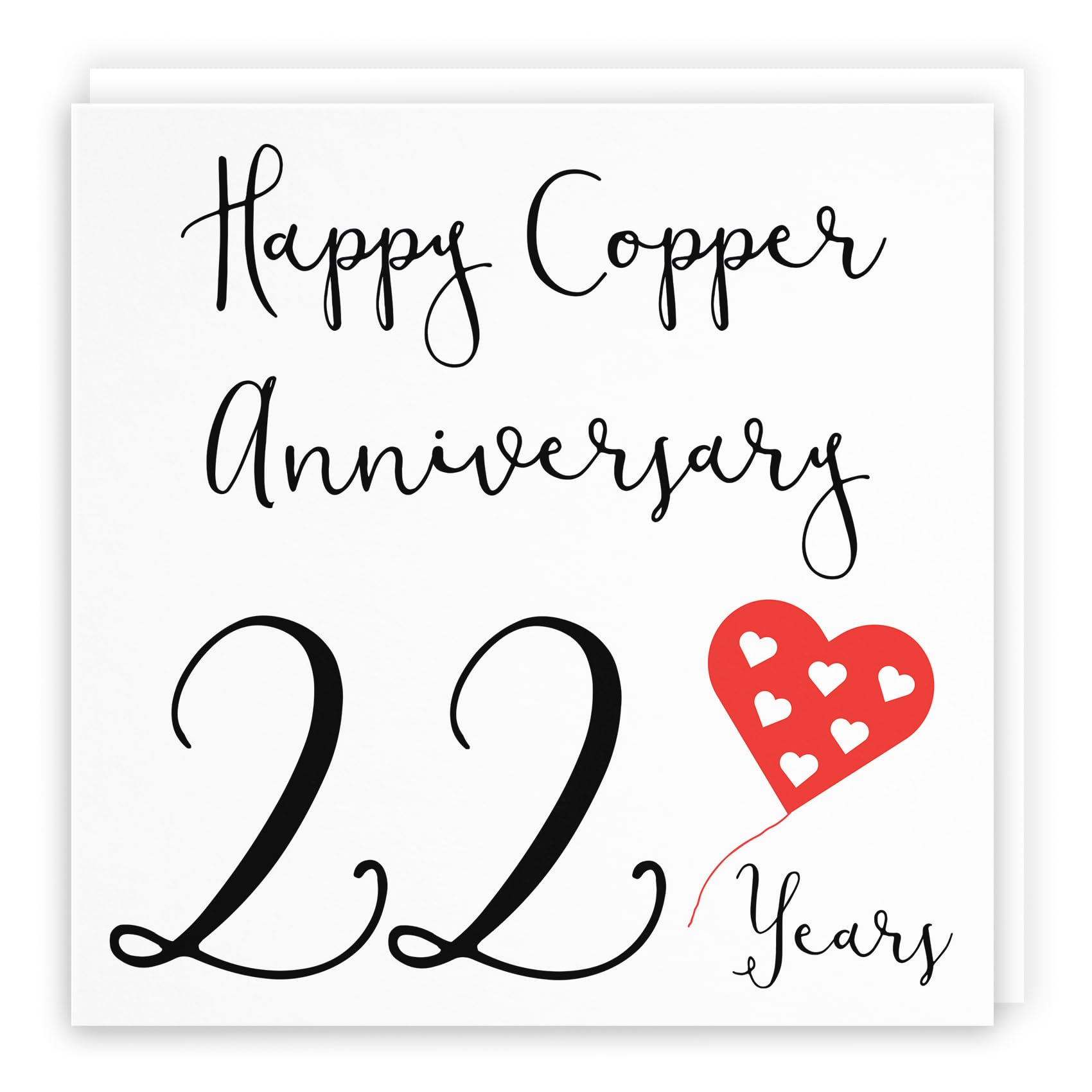 Hunts England - Large 22nd Wedding Anniversary Card - Happy Copper Anniversary - 22 Years - Red Heart Collection - Large - 210 x 210 mm - Fun Card - For Him, Her, Couples, etc.