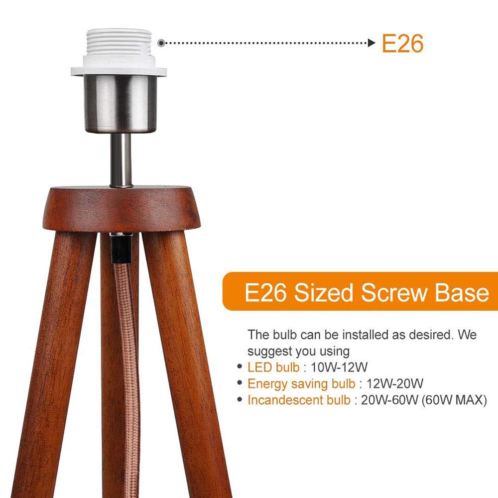 LEPOWER Wood Tripod Floor Lamp, Mid Century Standing Lamp, Flaxen Lamp Shade with E26 Lamp Base, Modern Design Floor Reading Lamp for Living Room Bedroom, Study Room and Office