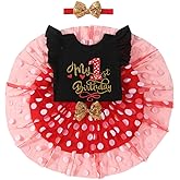 vivifayee Baby Girls 1st First Birthday Outfits Cotton Romper TuTu Skirt Set with Sequins Bowknot Headband 3Pcs