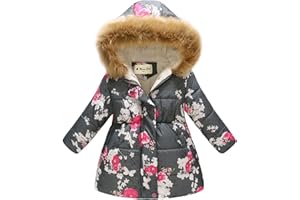 Miss Bei Girl's Winter Coat Jacket Hooded Kids Toddler Flower Print Parka Outwear Warm Cotton Puffer Hooded Jacket