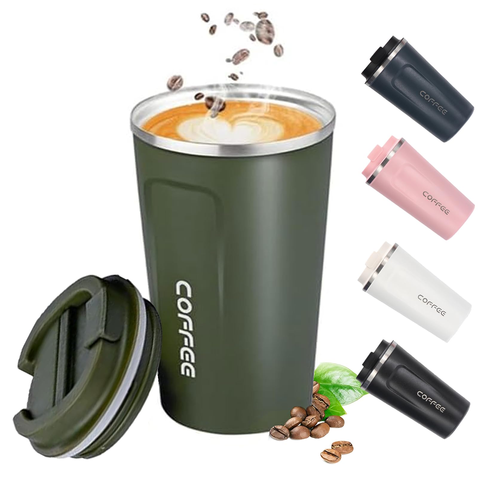 Travel Mugs, Shunshi Insulated Coffee Cup with Leakproof Lid - Reusable Coffee Cups Travel - Car Coffee Cup - Stainless Steel Thermal Mug for Hot and Cold Coffee Water and Tea.380ml(Green)