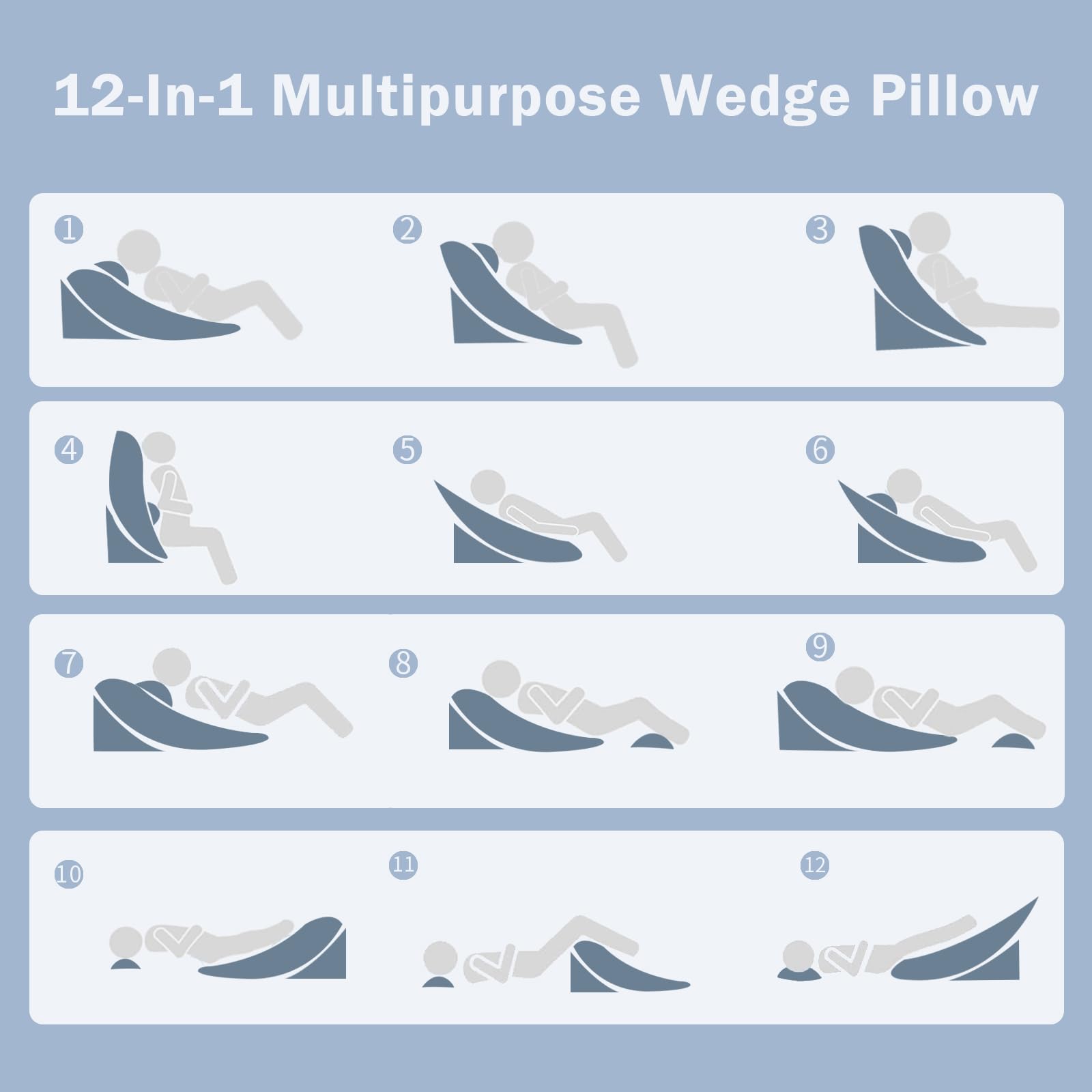SlumbayTale Bed Wedge Pillow for Sleeping, 12&18&25 Inch Adjustable Height Memory Foam Wedge Pillow for After Surgery, 12-in-1 Wedge Pillow for Acid Reflux, Snoring, Gerd, Back Pain