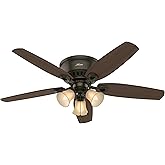 Hunter 52 inch Indoor Ceiling Fan with LED Lights - Bronze Ceiling Fan with Pull Chain, For Bedroom, Living Room, or Kitchen,