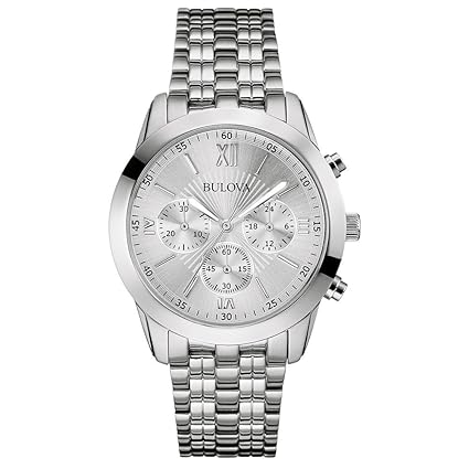 Bulova 96A163 Mens Dress Chronograph White Silver Watch