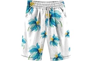 Qeaghou Bermuda Shorts for Women Knee Length Cotton Linen Casual Shorts Drawstring High Waisted Shorts Jogger Athletic Shorts