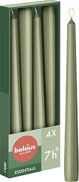 Bolsius Tapered Candles Green 4-Pack 24.5 cm Unscented Vegan Wax Palm Oil Free