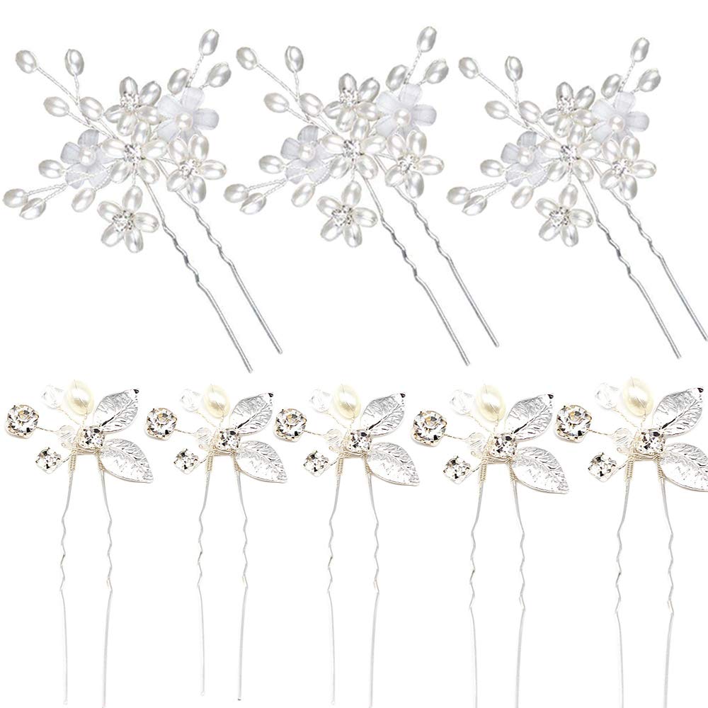 Amazon Com Aincrso 3 Pcs Flower Hair Pins 5 Pcs Silvers Leaf