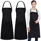 Jubatus 2 Pack 100% Cotton Aprons with 2 Pockets Cooking Chef Kitchen Adjustable Bib Apron for Women Men, Black