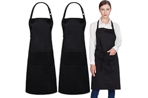 Jubatus 2 Pack 100% Cotton Aprons with 2 Pockets Cooking Chef Kitchen Adjustable Bib Apron for Women Men, Black