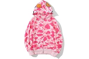 AICSOLL Ape Hoodie Full Zip Up Hooded Jacket Shark Mouth Jacket Fashion Street Wear Camo Sweatshirts for Men/Women