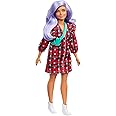 Barbie Fashionistas Doll #157, Curvy with Lavender Hair Wearing Red Plaid Dress, White Cowboy Boots & Teal Cross-Body Cactus Bag, Toy for Kids 3 to 8 Years Old
