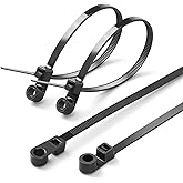 XINGO 110 PCS Black Zip Ties with Screw Hole 7.5 Inch, 75 lbs Mountable head Cable Tie, Multipurpose Heavy Duty Nylon Zip Tie for Indoor & Outdoor Use