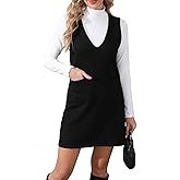 OYOANGLE Women's V Neck Sleeveless Knitted Solid Short Sweater Dress with Pockets