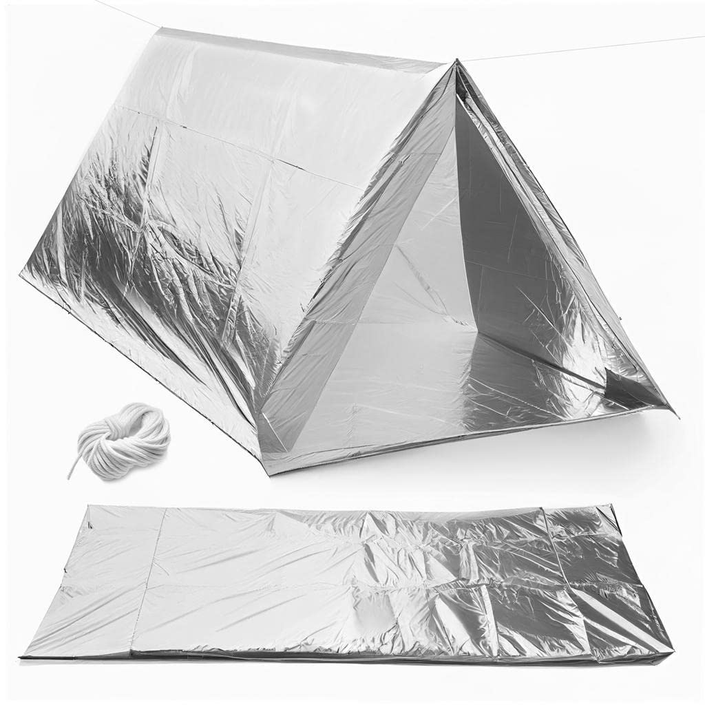 Emergency Tent for 2 People, Ultralight Made of Heat-Insulating Aluminium Foil, With Nylon Rope, For Outdoor Camping Survival