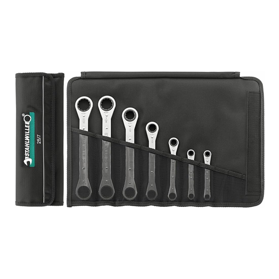 Stahlwille 96411301 25/25A Ratchet Ring Spanner, in Roll-Up Wallet, 25/7 Size