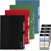 SKYDUE 8 Pockets Accordion File Organizer, Expanding File Folders, Portable Document Paper Organizer, A4 Letter Size, Snap Closure, Pack of 4