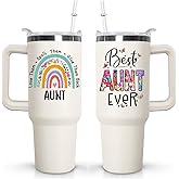 Ceovfoi 40 oz Aunite Tumbler with Handle Lid and Straw, Best Auntie Ever Vacuum Insulated Travel Coffee Mug CupTumbler,Gifts for Aunt from Niece Nephew