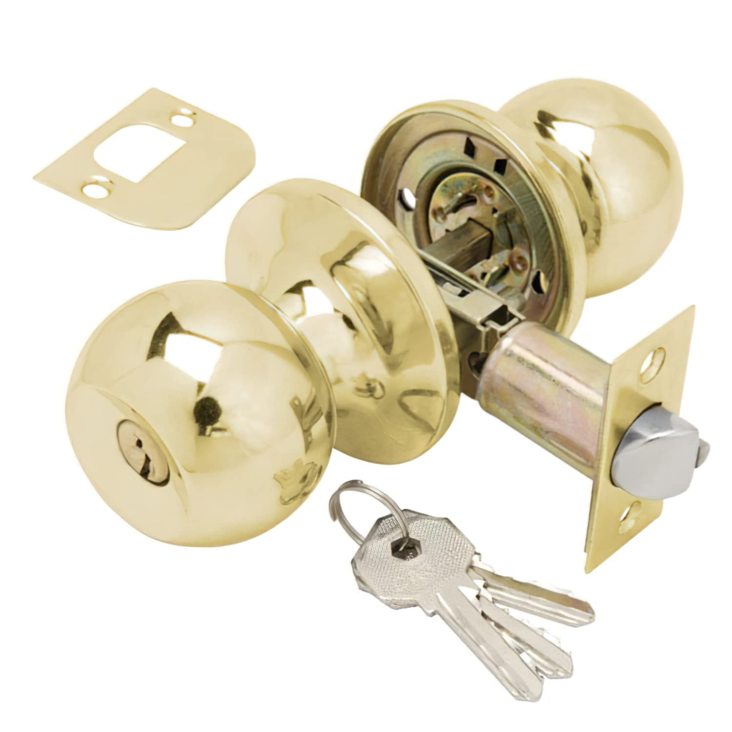 Wolfpack Doorknob with Lock, Brass-Plated