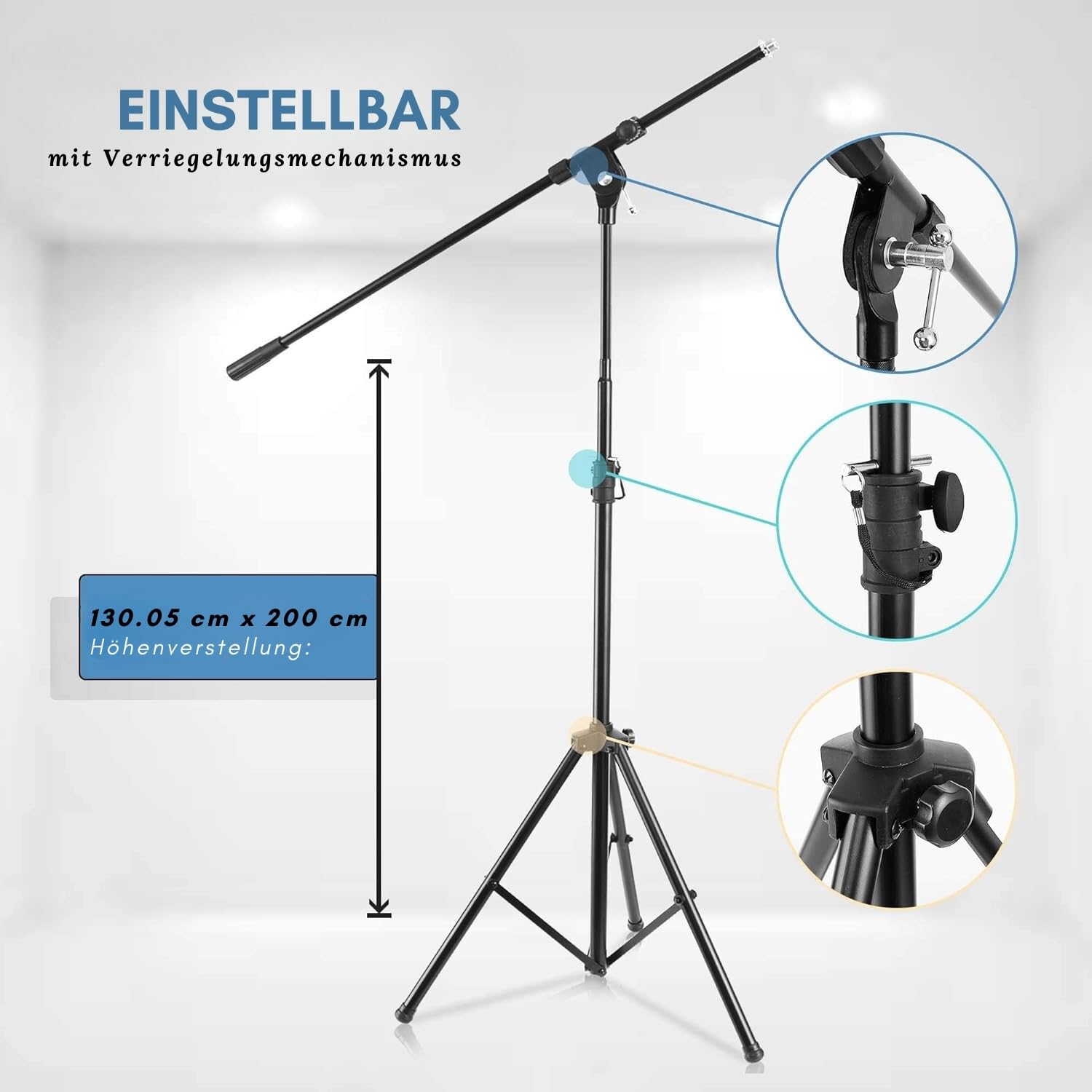 Pyle Heavy Duty Microphone Stand-Height Adjustable from 51.2'' to 78.75'' Inch High w/Extendable Telescoping Boom Arm 29.5'' and Stable Tripod Base-Clutch in T-Bar Adjustment Point PMKS56