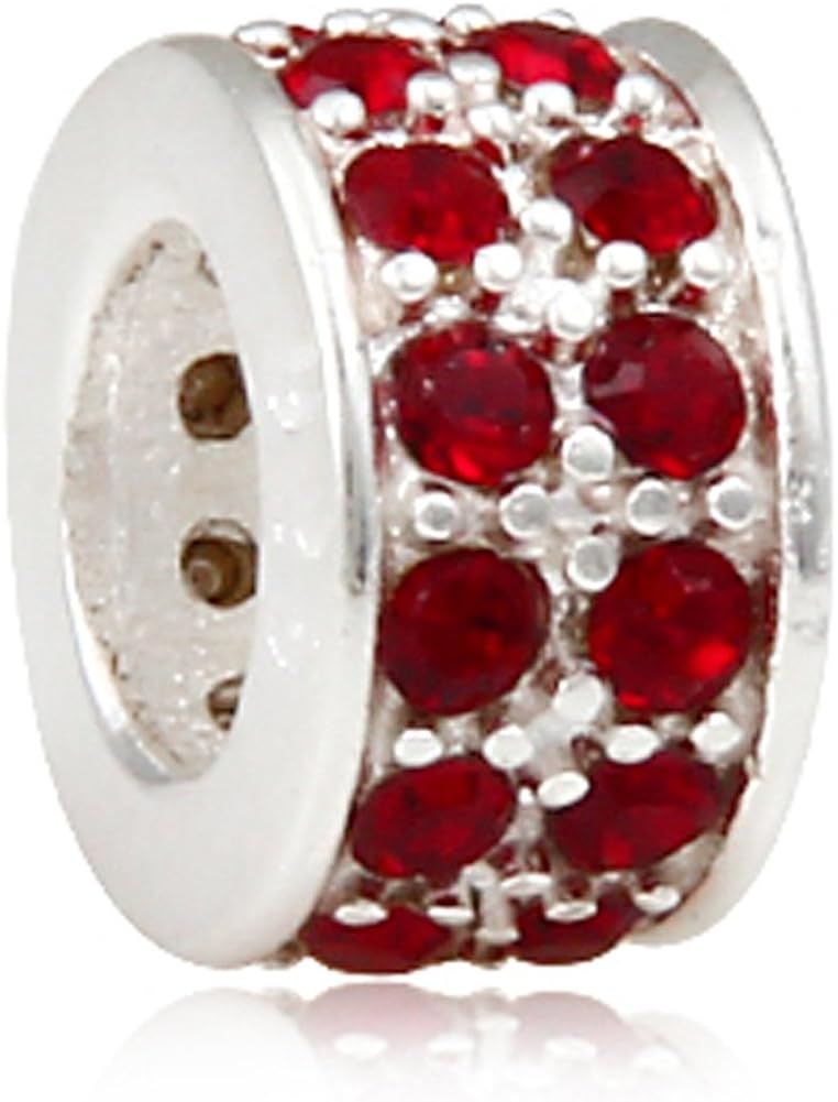 Spacer Charm 925 Sterling Silver Crystal Charm for Bracelet (Red
