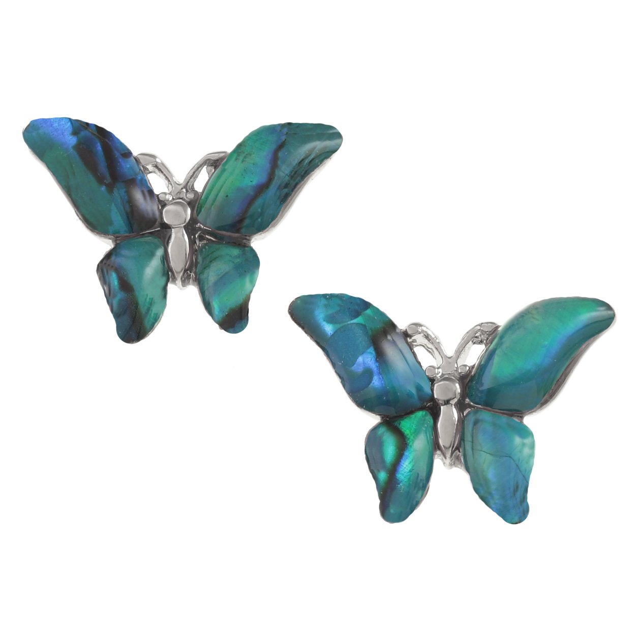 Kiara Jewellery Butterfly Stud Earrings Inlaid With Natural Bluish Green Paua Abalone Shell Non Tarnish Plating, Hypoallergenic