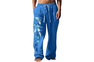 WABEOR Mens Yoga Pants with Pockets and Zipper Fly Casual Cotton Linen Lounge Pants Comfy Open Bottom Straight Leg Sweatpants