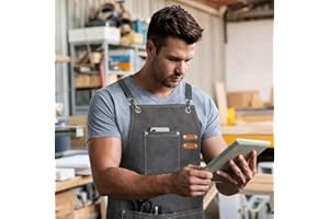 Work Apron for Men Heavy Duty Canvas Leather Apron with Pockets Adjustable Straps Apron for Woodworking Workshop BBQ