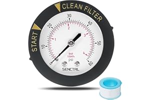SENCTRL 0-60 Psi Pool Filter Pressure Gauge, 2 inches Dial, 1/4 NPT Back Mount, Stainless Steel Case, Waterproof, Clean Filter Indicator, for Swimming Water Pump Spa Aquarium Pressure Test