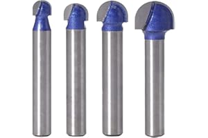 Yakamoz Industrial Grade 4Pcs 1/4-Inch Shank Round Nose Router Bit Set Core Box Round Groove Woodworking Milling Cutter Tool