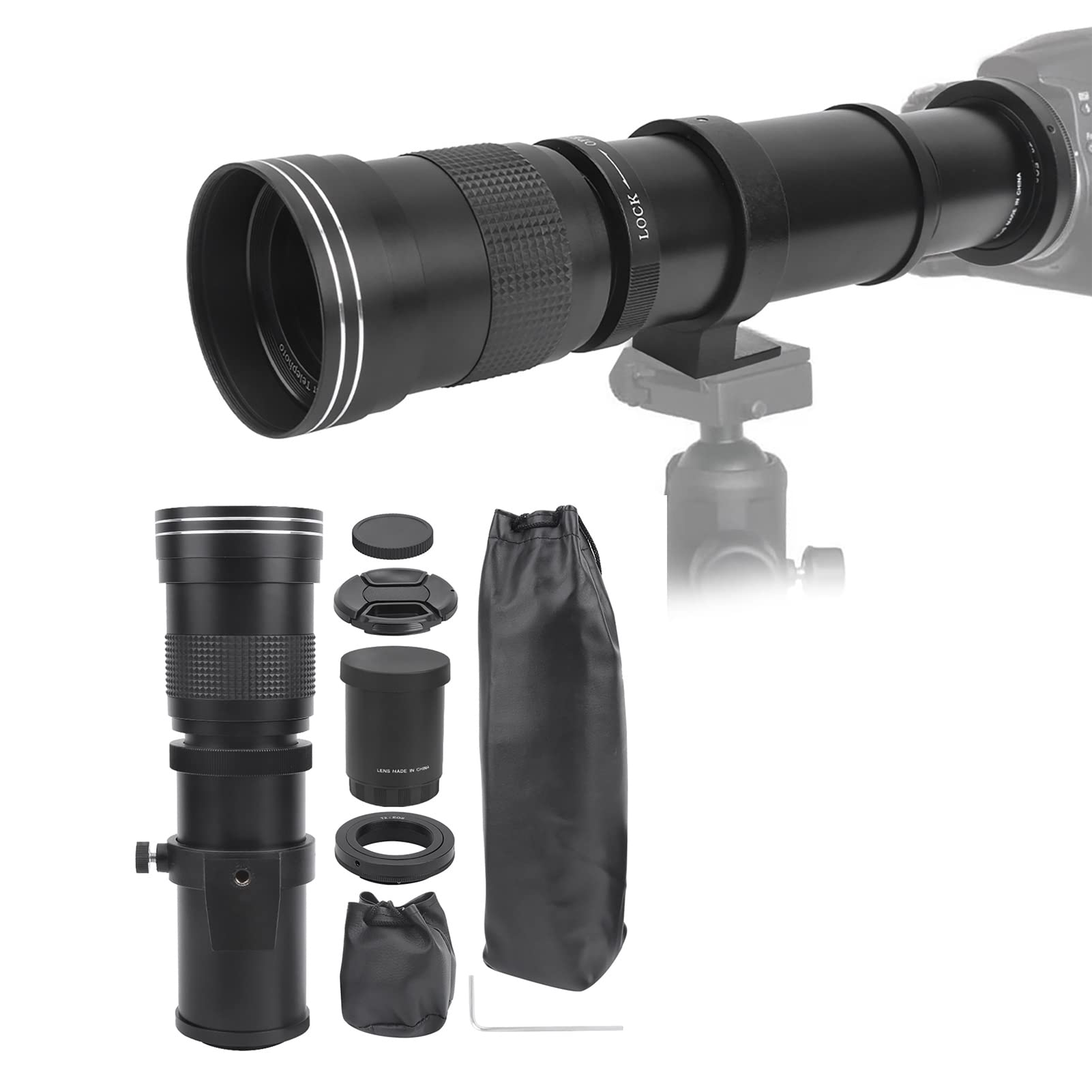 Sharainn Black 420-800mm Super Telephoto Zoom F8.3-16 Manual Focusing Zoom Telephoto Lens for EF-S Mount Camera, T2 Mount Compatible, Metal Construction