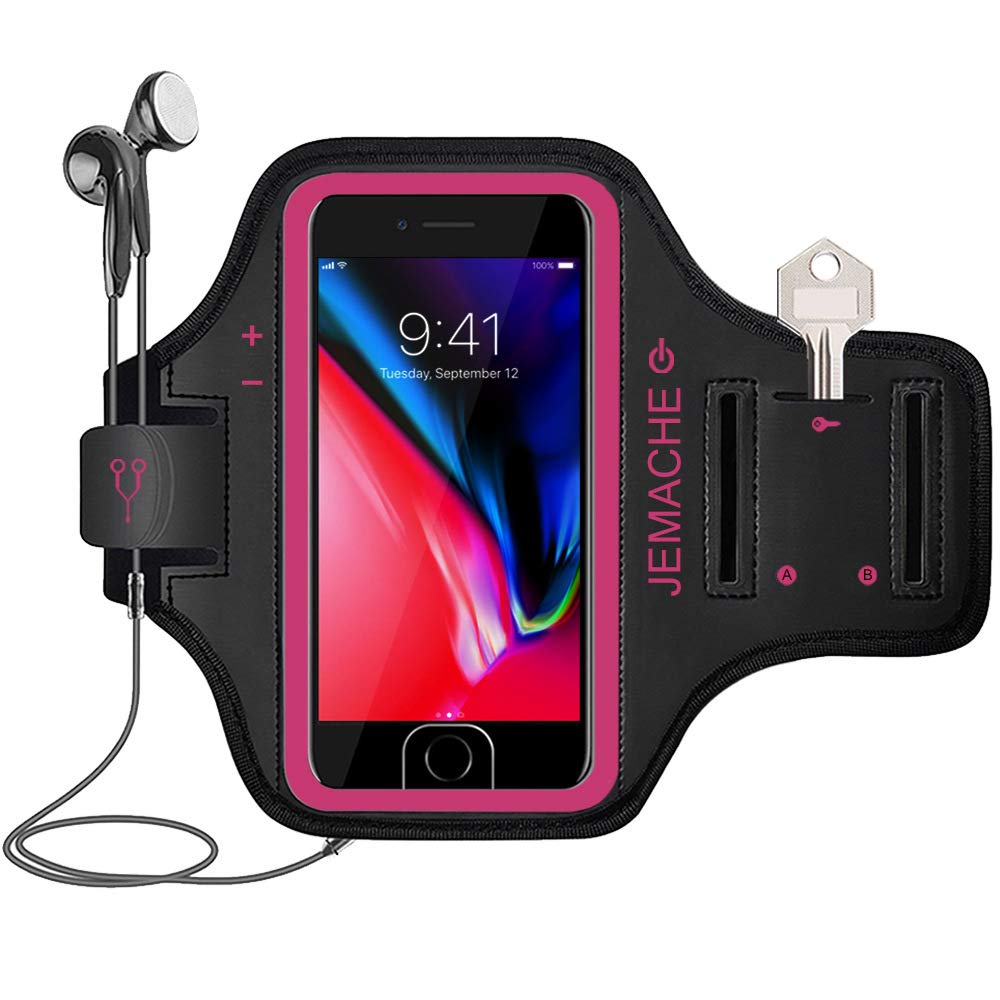 iPhone Plus, Plus Armband, JEMACHE Gym Running Workout Exercise Pouch  Phone Holder Arm Band Case for iPhone 6/6S/8/7 Plus Support Touch ID Access