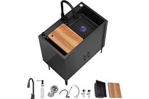 HMOROVEX 23-29In Utility Kitchen Sink,Storage Cabinet with Shelf and Double Doors 304 Stainless Steel Sink,Pull-Out Sprayer F