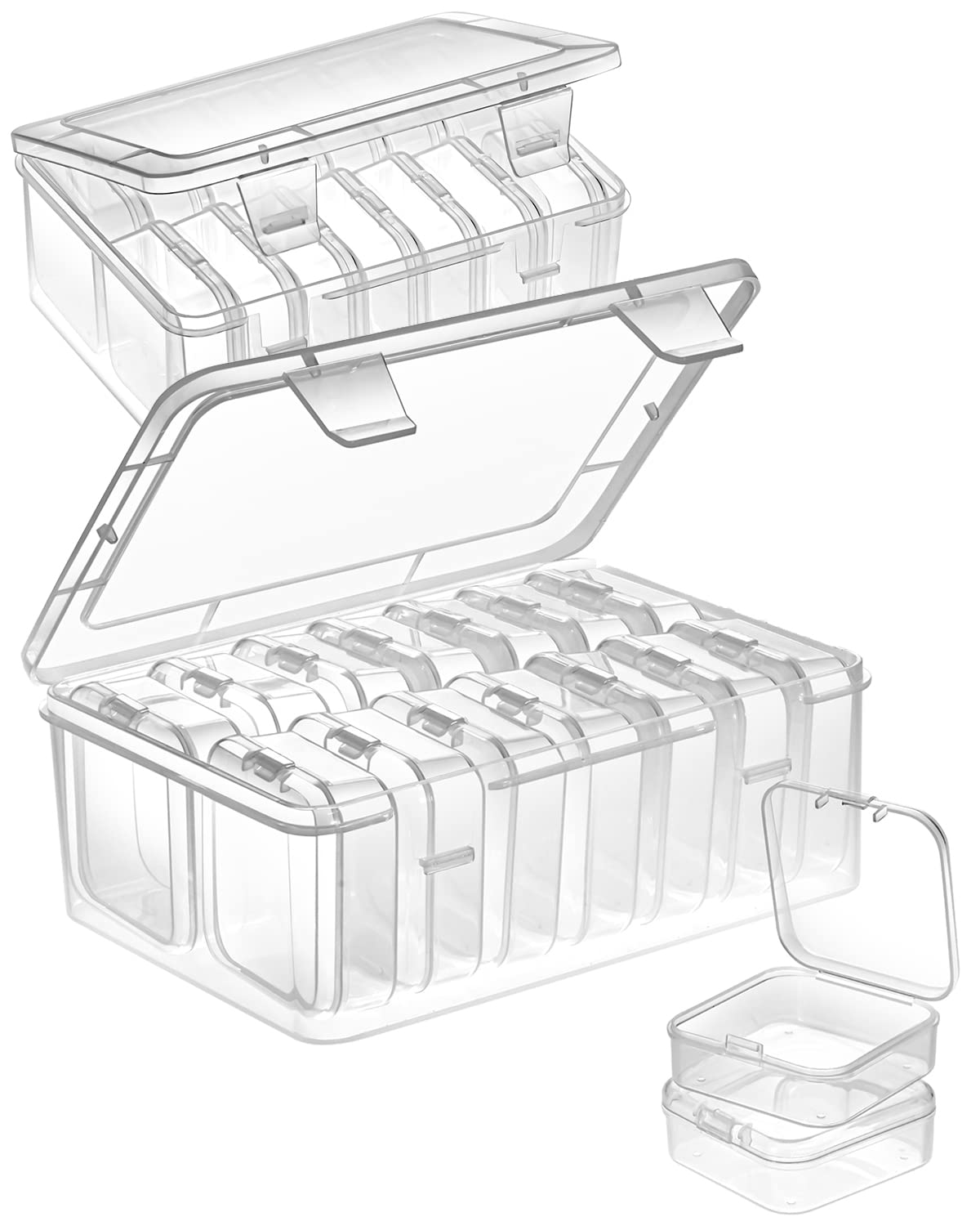 Mathtoxyz Bead Organiser Storage Box, 31 Pcs Small Plastic Storage Boxes Clear Clay Beads Storage Containers Case with Hinged Lid and Rectangle for Craft DIY Diamond Small Parts Rhinestone