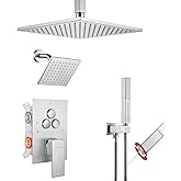 VANFOXLE Shower Faucet Set Brushed Nickel Shower System,Push Button Diverter Shower Faucet with 2 in 1 Handheld,Ceiling Mount Increased Thickness 10 Inch Shower Head with 6 Inch Wall Mount Shower Head
