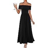 KIRUNDO Cocktail Dresses for Women 2026 Summer Off The Shoulder Ruched Pleated Long Flowy Formal Party Maxi Dresses Pockets