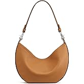 S-ZONE Leather Shoulder Bags for Women Soft Crossbody Bags Classic Crescent Purse Handbags with 2 Shoulder Straps