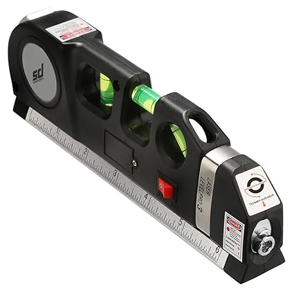 Smiledrive Plastic Pro Laser Beam Levelling Device with Bubble Indicator Measuring Tape (19x6x3cm, Black)
