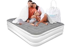 SereneLife Luxury Full Size Air Mattress with Built-in High-Speed Pump, Plush Blow-Up Inflatable Airbed w/ Enhanced Support Coils & Adjustable Firmness - Double Bed for Home, Guests, or Camping (Gray)