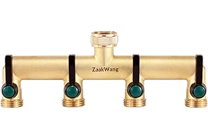 ZAAKWANG Brass Garden Hose Splitter, 4 Way Spigot Splitter, Heavy Duty Hose Tap Splitter Connection with 4 Individual On/Off Valve and Extended Handle, 3/4 inch Male Thread Water Outlet