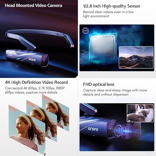 ORDRO EP8 4K Camcorder Video Camera Head-Mounted Camera, 4K 60FPS